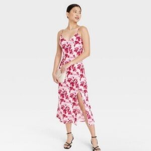 NWOT a new day Red Floral Crepe Midi Slip Dress Women’s Size small